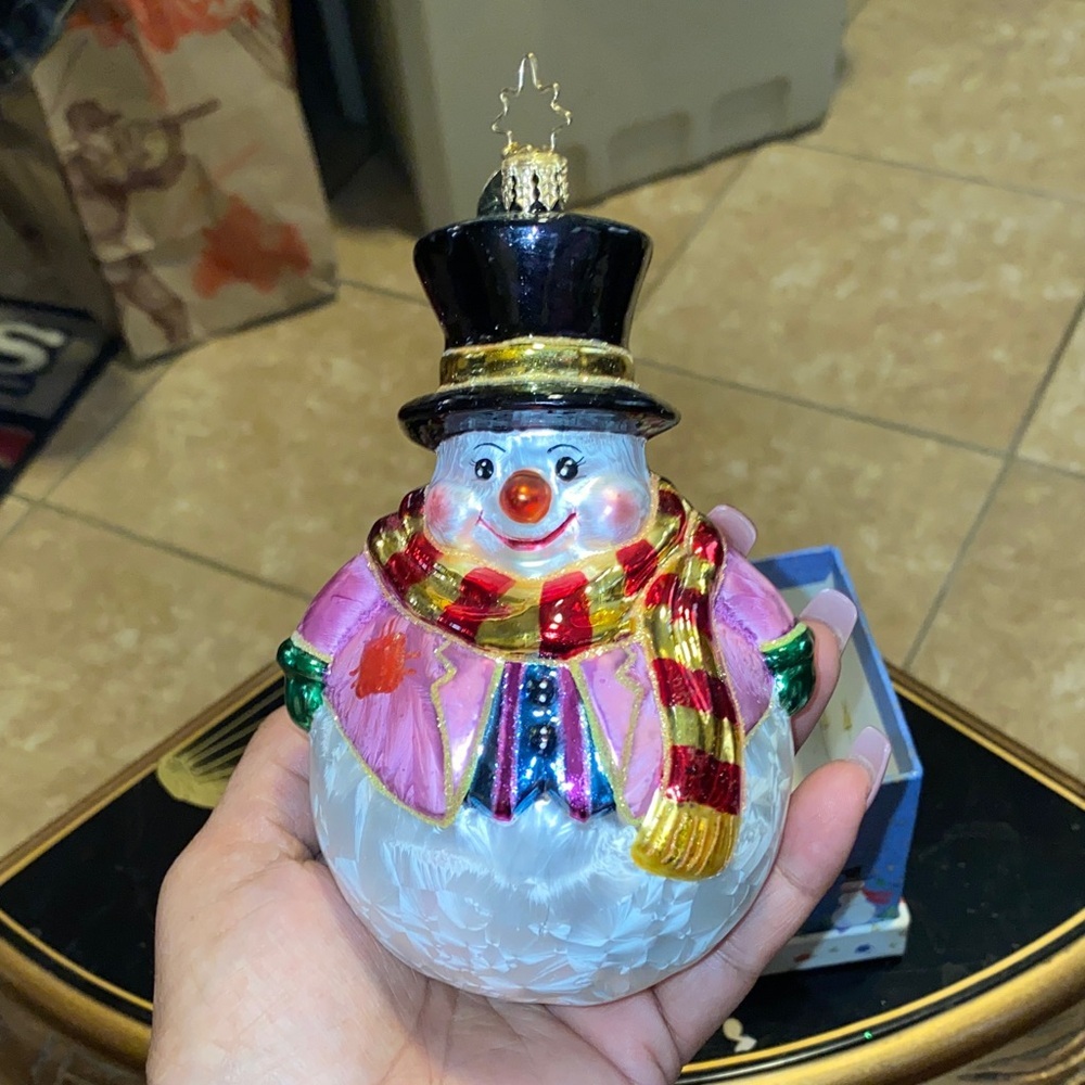 Christopher Radko Snowman Ornament with Pink and Gold Details